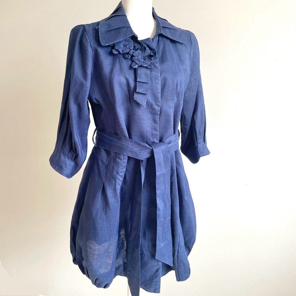 Tara Jarmon Linen Corsage Button Up 3/4 Sleeve Tunic, US 10